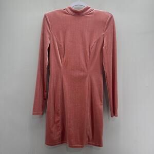 Wild Junkie Velvet Mini Dress Womens Small Pink Rhinestone Fringe Open Back LS